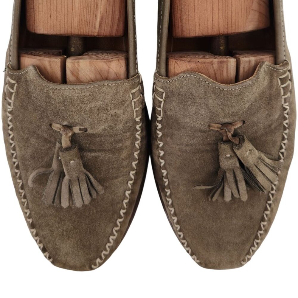 Vintage Salvatore Ferragamo Italy Dress Shoes Taupe Suede Tassel Loafers Men 8.5 - Picture 2 of 12